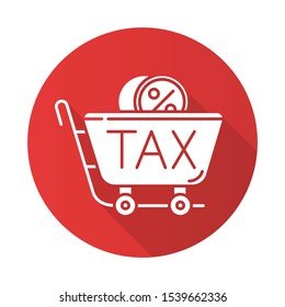 Sales tax ID red flat design long shadow glyph icon. Price formation. Business profit and expenses. Excise duty. Taxation. Bills payment. Retail sale. Shopping. Vector silhouette illustration