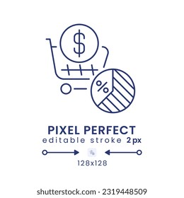 Sales tax linear desktop icon. Goods and services taxation. Purchasing tariff. Pixel perfect 128x128, outline 2px. GUI, UX design. Isolated user interface element for website. Editable stroke