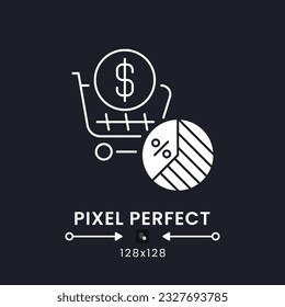 Sales tax white solid desktop icon. Goods and services taxation. Purchasing tariff. Pixel perfect 128x128, outline 2px. Silhouette symbol for dark mode. Glyph pictogram. Vector isolated image