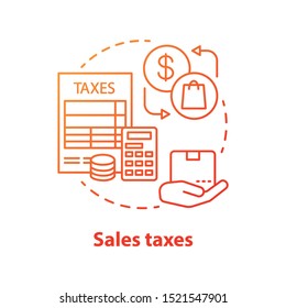 Sales taxes red concept icon. Paying income fee to government for selling goods idea thin line illustration. Consumption tax accounting. Value-added taxation. Vector isolated outline drawing