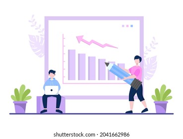 Sales Team With Financial Business Growth Development From People Working And Brainstorming. Analytics Of Company Information Vector Illustration