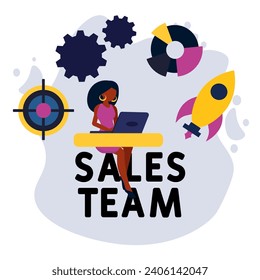 Sales Team payment concept vector illustration with keyword, people and icons. Flat vector illustration. Isolated on white. Sales Team concept.