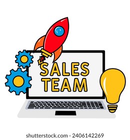 Ilustración vectorial del concepto de pago del equipo de ventas con palabras clave, personas e iconos. Ilustración vectorial plana. Aislado en blanco. Concepto de equipo de ventas.