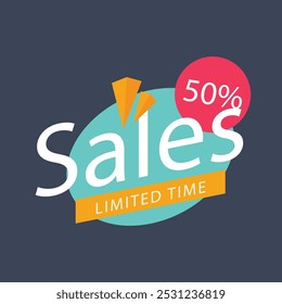 Anuncio de texto de ventas en diseño de Vector plano.
