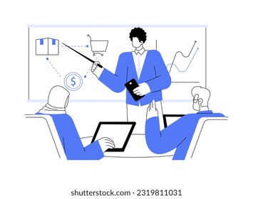 Sales training abstract concept vector illustration. Group of multiethnic workers at product sales courses, corporate business, office lifestyle, employee training program abstract metaphor.