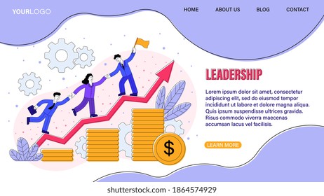 Sales training courses. New effective courses. Lead and learn. Leadership training and development. Team building training. Flat cartoon vector illustration. Website, web page, landing page template