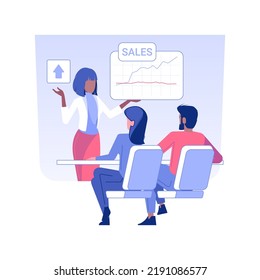 Sales training isolated concept vector illustration. Group of multiethnic workers at product sales courses, corporate business, office lifestyle, employee training program vector concept.