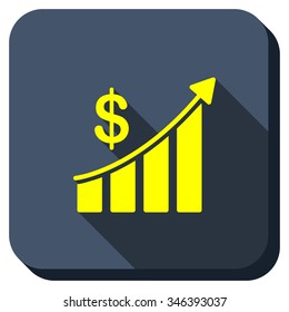 Sales Trend Bar Chart vector icon. Style is square rounded button, vector symbol with longshadow, white background.