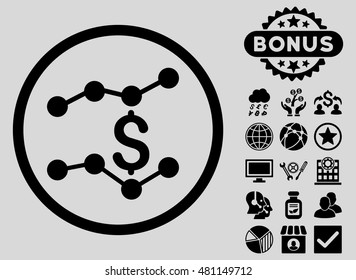 Sales Trends icon with bonus. Vector illustration style is flat iconic symbols, black color, light gray background.