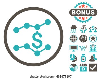 Sales Trends icon with bonus. Vector illustration style is flat iconic bicolor symbols, grey and cyan colors, white background.