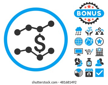 Sales Trends icon with bonus. Vector illustration style is flat iconic bicolor symbols, blue and gray colors, white background.