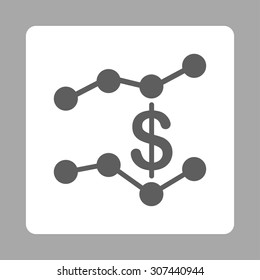 Sales Trends vector icon. This flat rounded square button uses dark gray and white colors and isolated on a silver background.