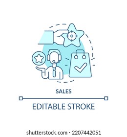 Sales turquoise concept icon. Close deal on phone. Type of telemarketing activities abstract idea thin line illustration. Isolated outline drawing. Editable stroke. Arial, Myriad Pro-Bold fonts used
