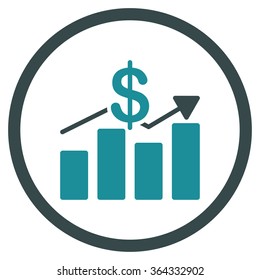 Sales vector icon. Style is bicolor flat circled symbol, soft blue colors, rounded angles, white background.