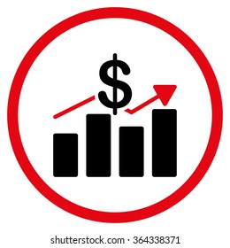 Sales vector icon. Style is bicolor flat circled symbol, intensive red and black colors, rounded angles, white background.