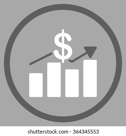Sales vector icon. Style is bicolor flat circled symbol, dark gray and white colors, rounded angles, silver background.