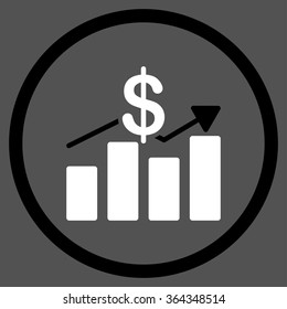 Sales vector icon. Style is bicolor flat circled symbol, black and white colors, rounded angles, gray background.