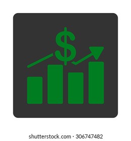 Sales vector icon. This flat rounded square button uses green and gray colors and isolated on a white background.