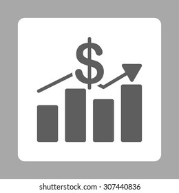 Sales vector icon. This flat rounded square button uses dark gray and white colors and isolated on a silver background.