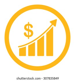 Sales vector icon. This rounded flat symbol is drawn with yellow color on a white background.