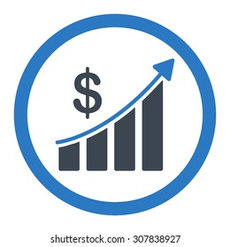 Sales vector icon. This rounded flat symbol is drawn with smooth blue colors on a white background.