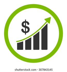 Sales vector icon. This rounded flat symbol is drawn with eco green and gray colors on a white background.