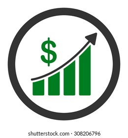 Sales vector icon. This rounded flat symbol is drawn with green and gray colors on a white background.
