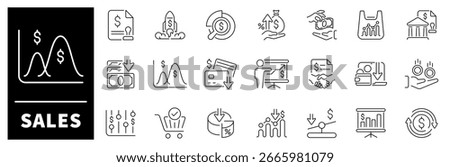 Sales vector icons in line style. Sales icons set. Outline sales related icons.