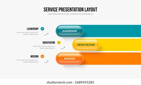 Sales Visualization Three Element Diagram Slide Template. Business Briefing Presentation Layout Vector Illustration. Project Solution 3 Option Infographic Frame Design.