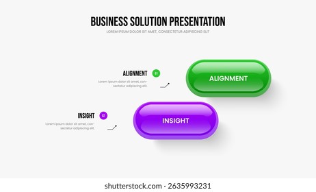 Sales Visualization Two Step Diagram Slide Layout. Creative Briefing 2 Element Infographic Presentation Design. Consulting Development Slideshow Template Vector Illustration.