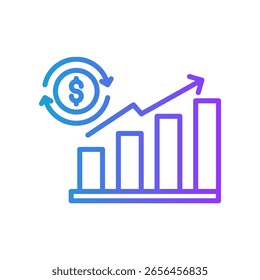 Ilustración vectorial de degradado de línea de icono de volumen de ventas
