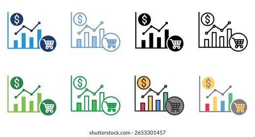 Sales Volume Icons Set Vector Multiple Style Collection