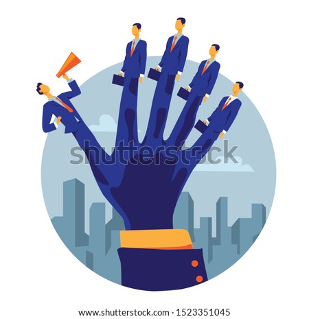 Salesforce team. Five men as fingers. Vector illustration 