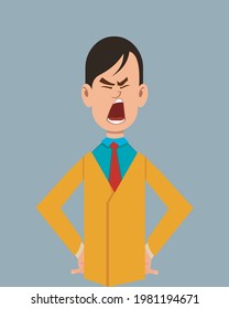  Salesman angry facial expression vector illustration. Young businessman character expression for design, motion or animation.