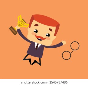Salesman Boss Guy - Jumping with Trophy