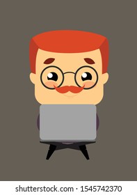 Salesman Boss Guy - Sitting and Working on Laptop