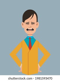 Salesman depressed facial expression vector illustration. Young businessman character expression for design, motion or animation.