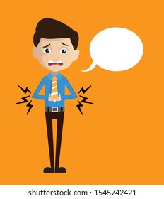 Salesman Employee - Feeling Pain in Stomach with Speech Bubble