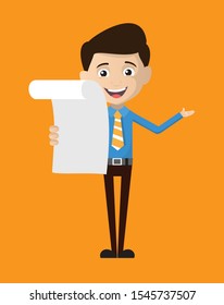 Salesman Employee - Holding a Paper and Announcing