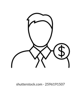 Salesman Icon with Dollar Sign Professional Business and Financial Illustration Representing Money, Marketing, Investment, Trade, Economy, and Success in Corporate Sales Strategy and Commerce