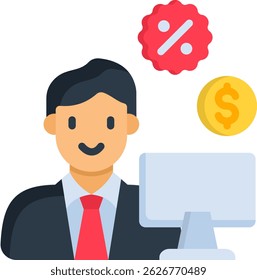 Ilustración vectorial plana del icono del vendedor