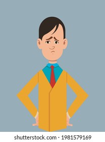 Salesman sorrow facial expression vector illustration. Young businessman character expression for design, motion or animation.