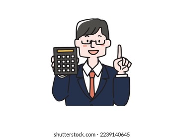 A salesman in a suit holding a calculator