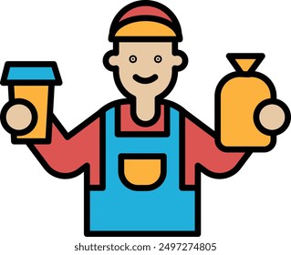 A Salesperson holding merchandise in line icon style