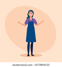 saleswoman with hairstyle and casual clothes wearing apron