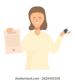 Saleswoman holding car keys and contract offering new vehicle