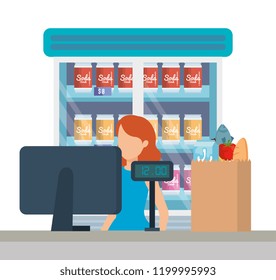 saleswoman working in supermarket sale point