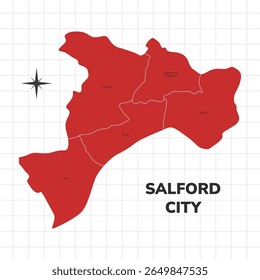 Salford City map illustration. Map of the City in England