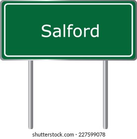 Salford , United Kingdom , road sign green vector illustration, road table