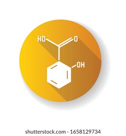Salicylic acid orange flat design long shadow glyph icon. Chemical sequence. Molecular formula. Skincare component. Scientific research. Healthcare, cosmetology. Silhouette RGB color illustration